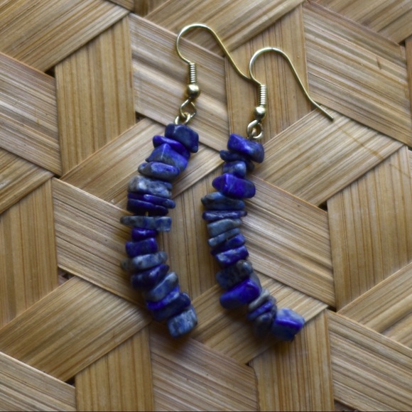 Blue Stacked Stone Earrings - Picture 3 of 4